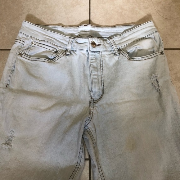 Original use highly distressed light washed jeans, size 34 - Picture 6 of 12